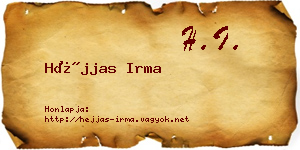 Héjjas Irma névjegykártya